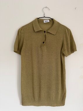 Diarte Olive Green Short Sleeve Knit Polo Top